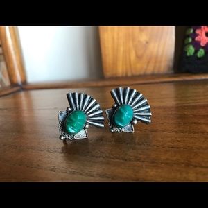 Silver and Green Onyx Screw-back Earrings